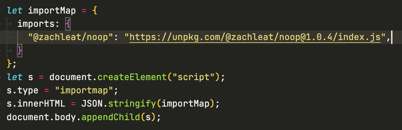 let importMap = {
imports: {
